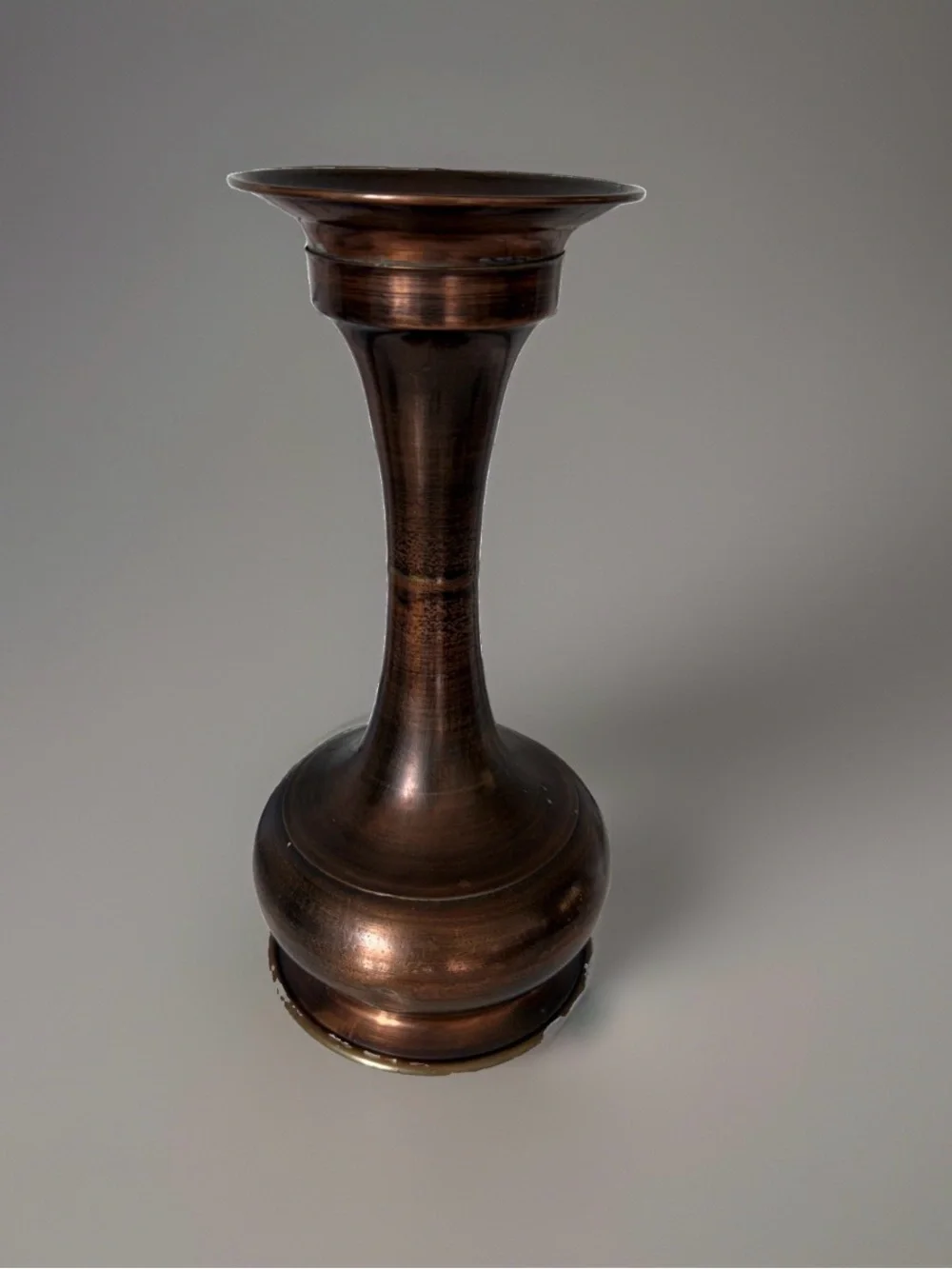 Vintage Patinated Brass Trumpet Candle Holder / Bud Vase – 12.5